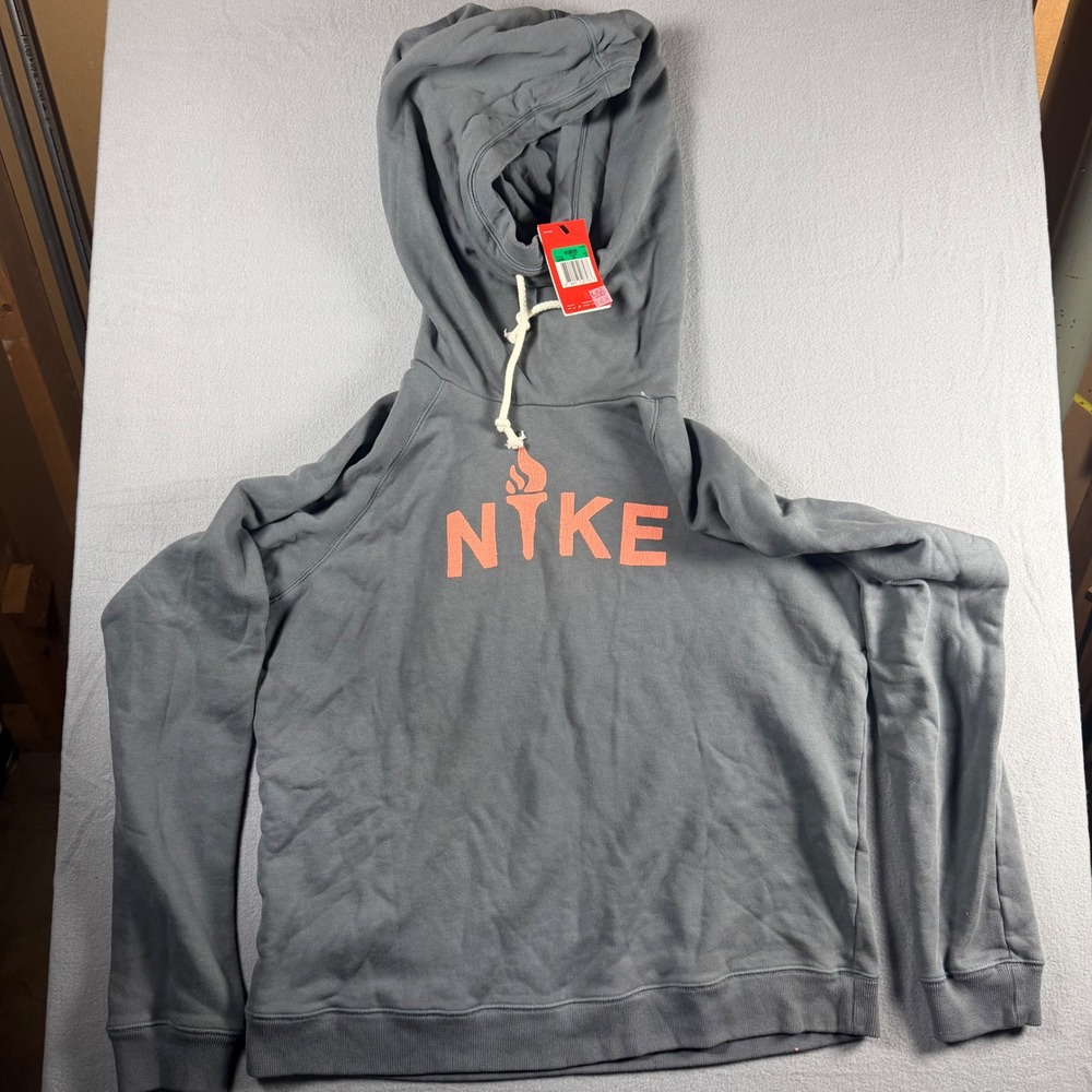 New Nike Mens Gray Orange Torch Logo Pullover Hoodie 546398-453 XL